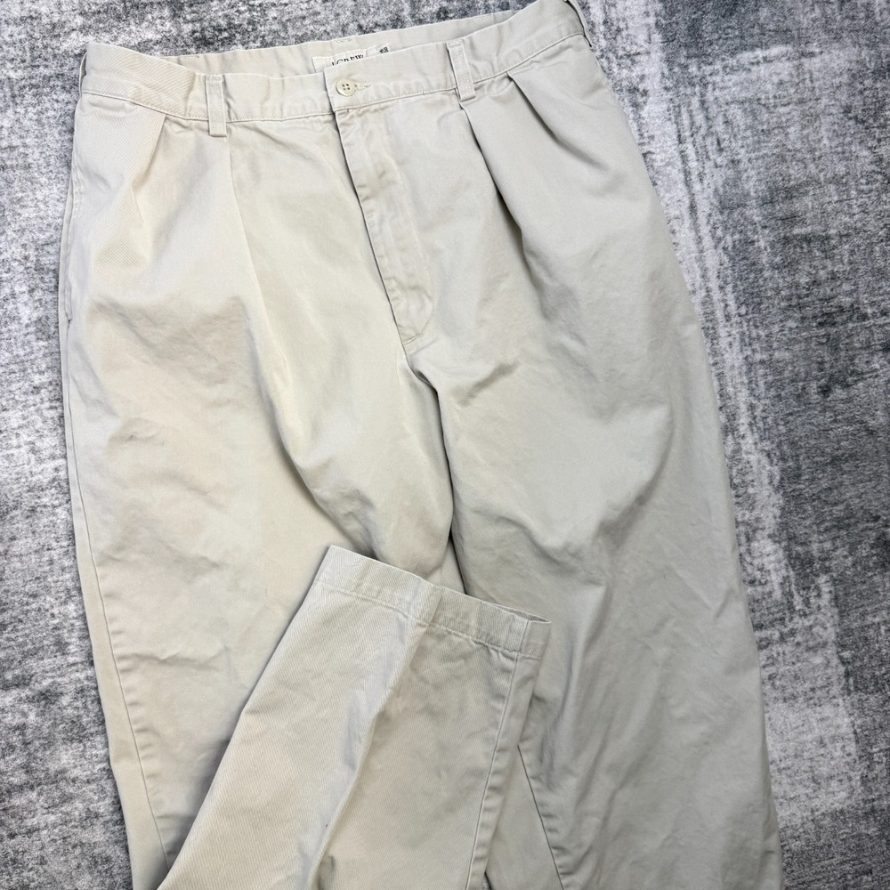 VTG J Crew Pants Mens 32x29* Beige Double Pleated Twill Trouser 90s Old Money